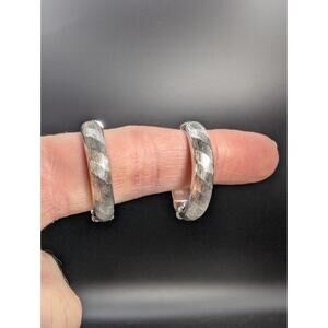 Vintage Monet Silver Tone Textured Clip On Hoop Earrings